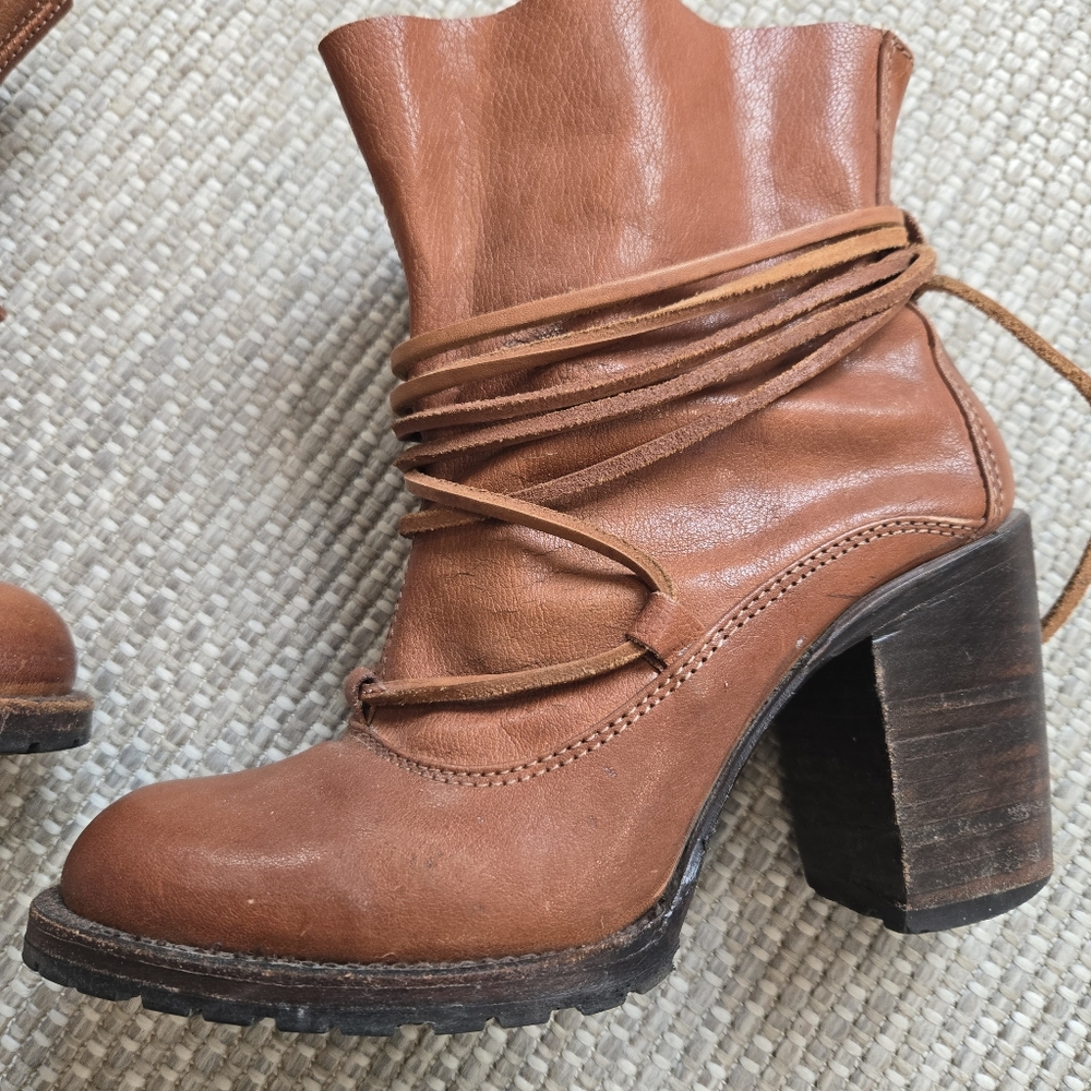 Freebird Jumpn Cognac Brown Leather Tie Heeled Ankle Bootie size 8 - Picture 13 of 15